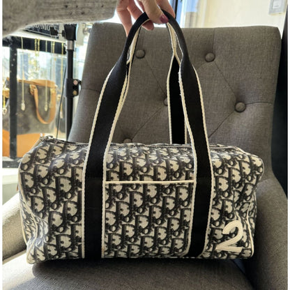 Dior Vintage Trotter Navy #2 Mini Boston Bag - blue / canvas / top handle Bag