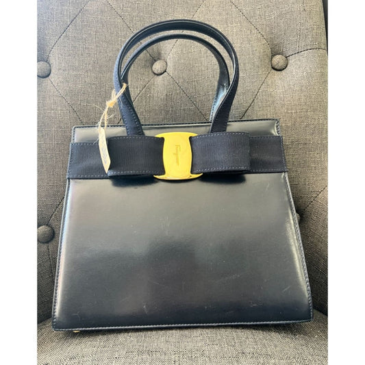 Ferragamo Vara Leather Bag - navy / Leather