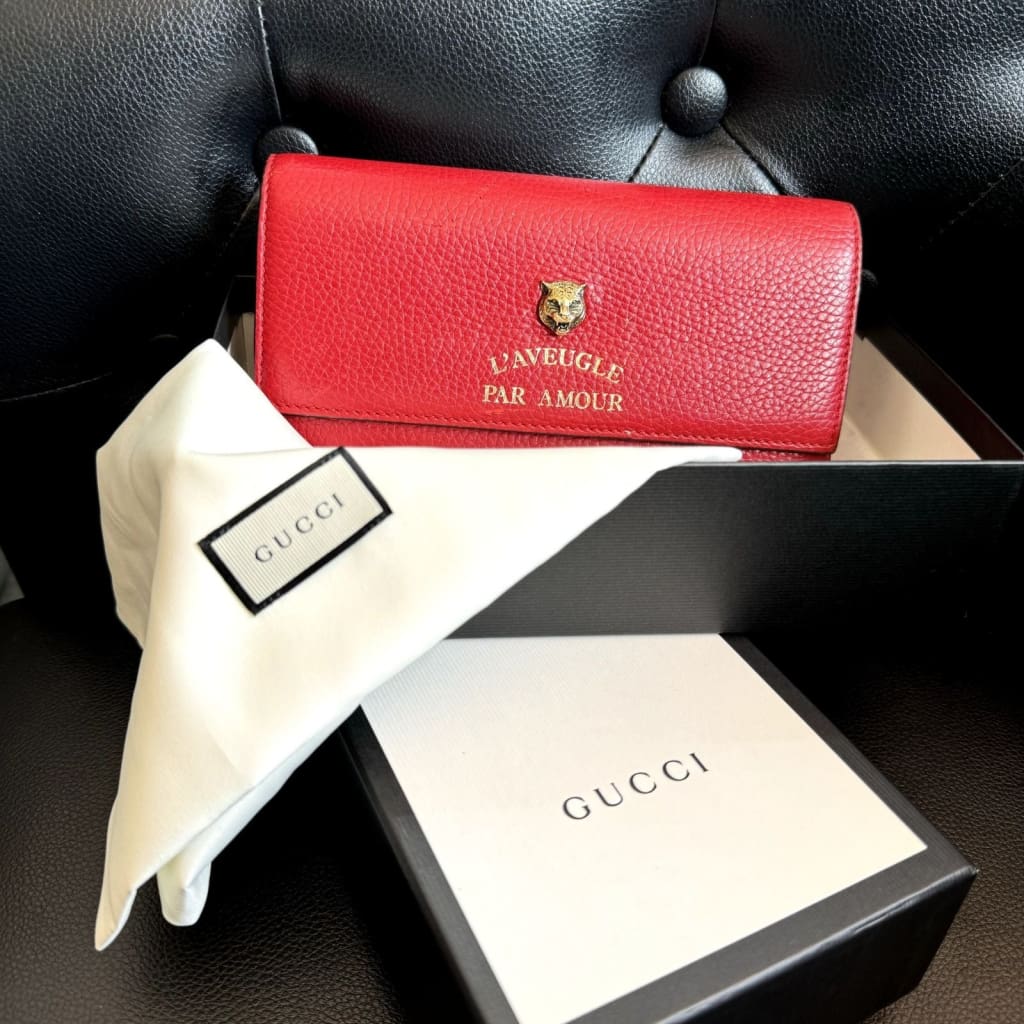 GUCCI Animalier Tiger Red Continental Long Wallet w/ Box & Chain (MSRP $1000 + ) - Red / Leather / snap