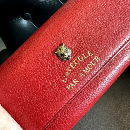 GUCCI Animalier Tiger Red Continental Long Wallet w/ Box & Chain (MSRP $1000 + ) - Red / Leather / snap