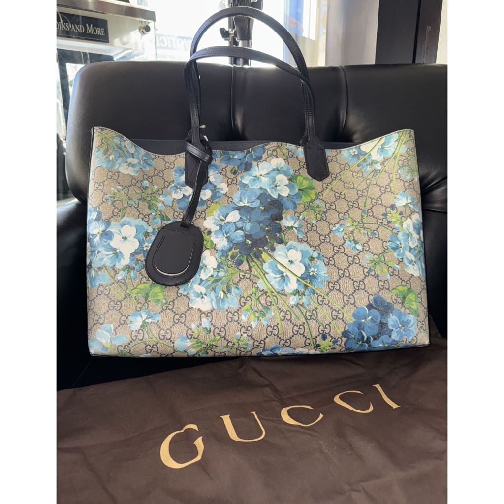 Gucci Blooms Blue Floral GG Supreme Tote Medium - blue / canvas / Tote