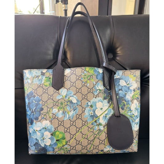 Gucci Blooms Blue Floral GG Supreme Tote Small - blue / canvas / Tote