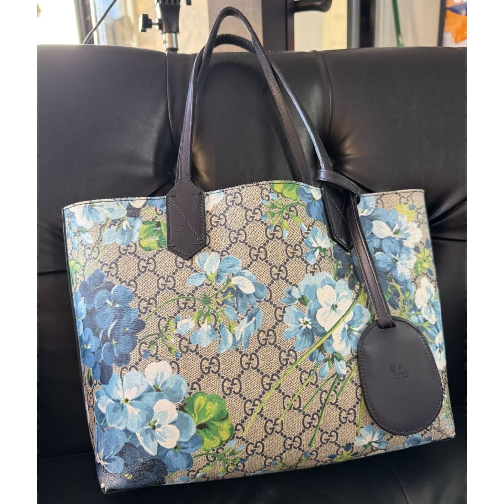 Gucci Blooms Blue Floral GG Supreme Tote Small - blue / canvas / Tote