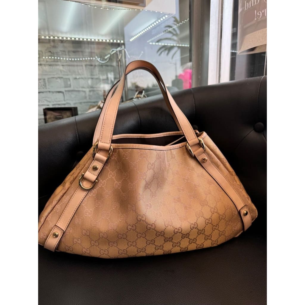 GUCCI GG Metallic Pink/ Rose Gold Hobo Shoulder Bag (MSRP $2000 + ) - Canvas / Hobo Bag