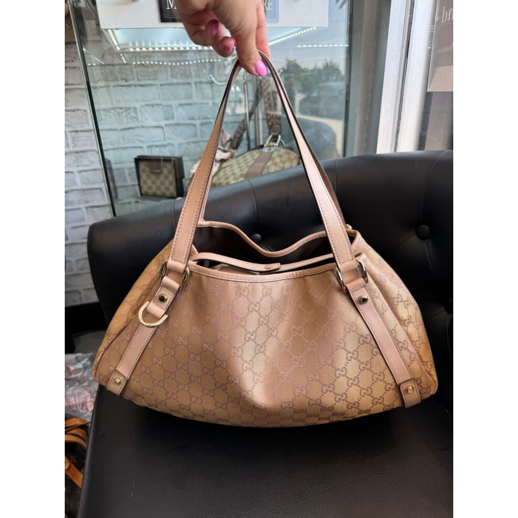 GUCCI GG Metallic Pink/ Rose Gold Hobo Shoulder Bag (MSRP $2000 + ) - Canvas / Hobo Bag