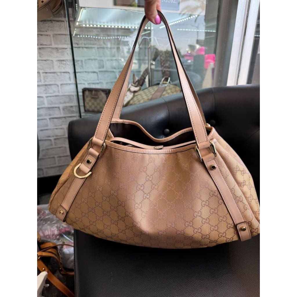 GUCCI GG Metallic Pink/ Rose Gold Hobo Shoulder Bag (MSRP $2000 + ) - Canvas / Hobo Bag