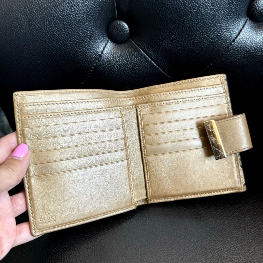 GUCCI Gold Compact Wallet (MSRP $700 + ) - Gold / Leather( + 1) / snap