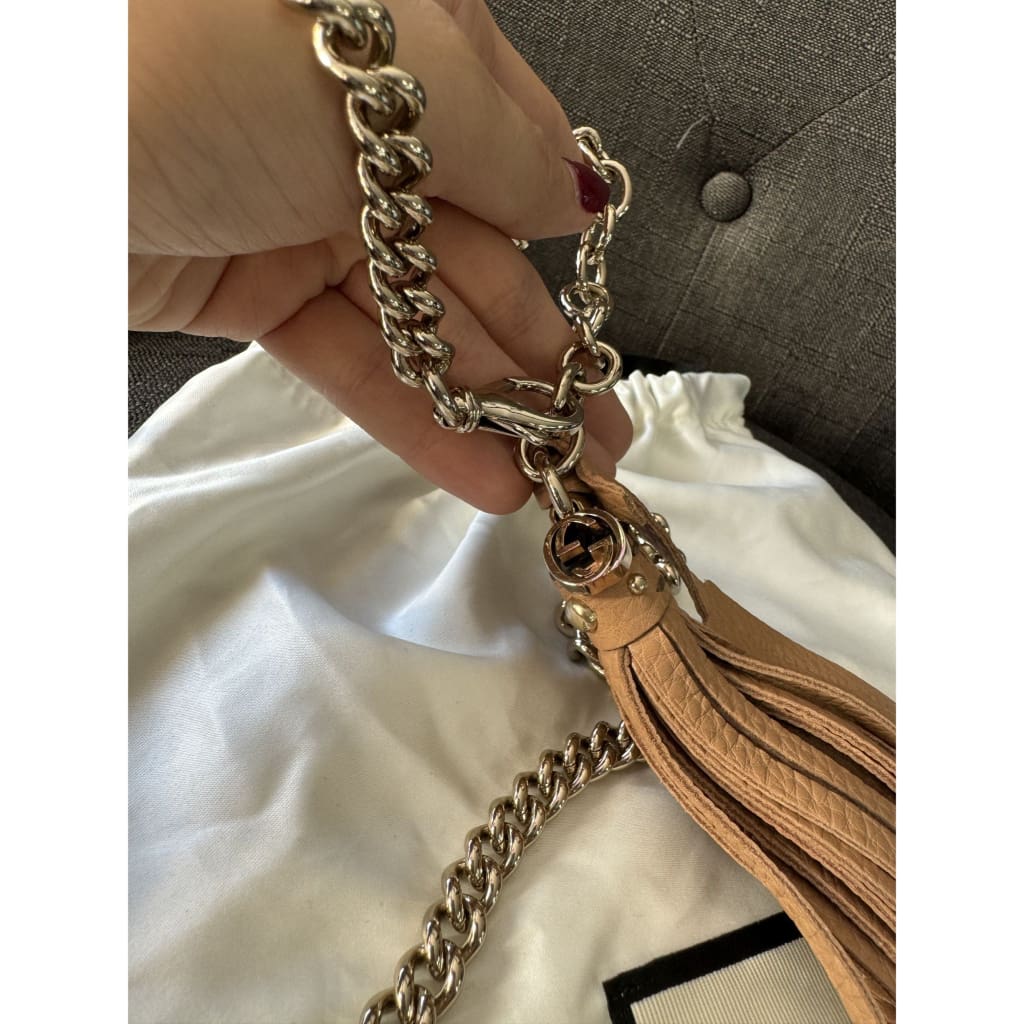 Gucci Leather Fringe Chain Belt NWT - 44.5 inches / tan / metal and leather