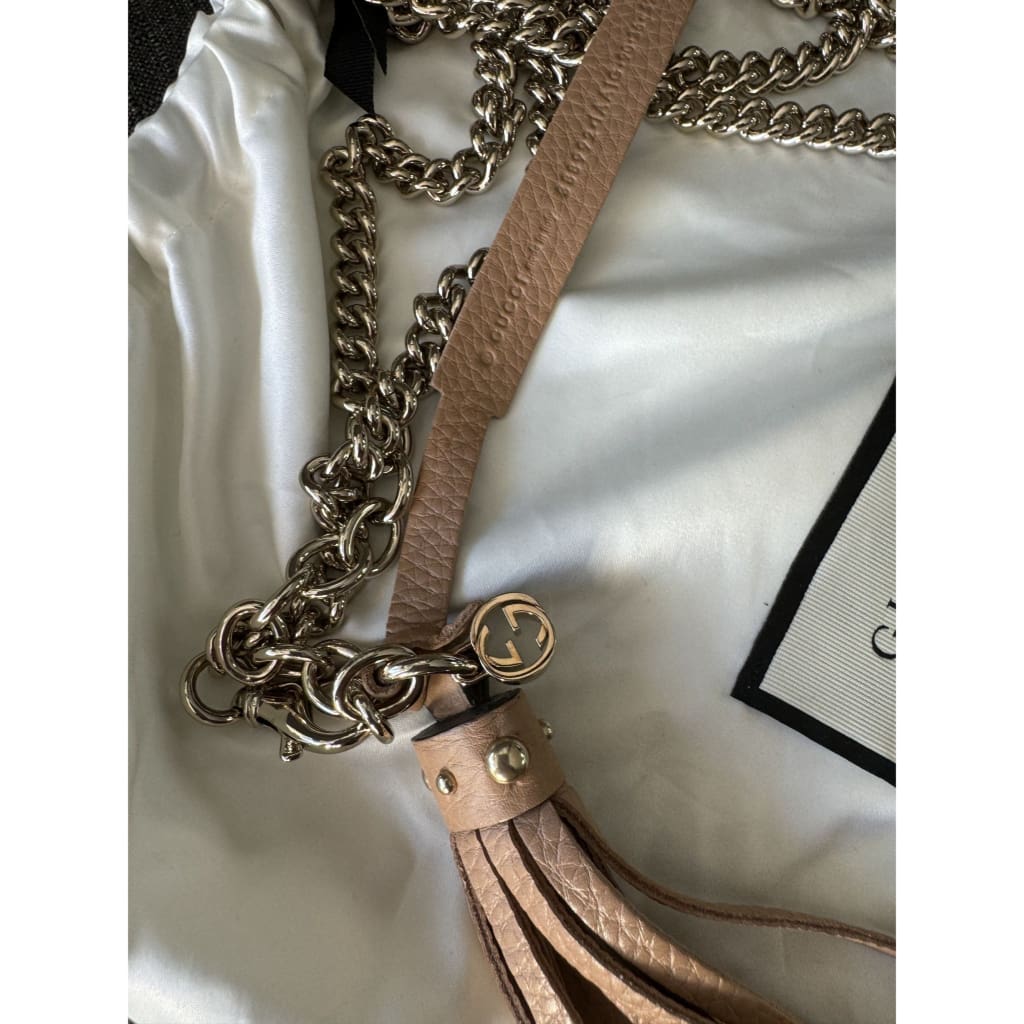 Gucci Leather Fringe Chain Belt NWT - 44.5 inches / tan / metal and leather