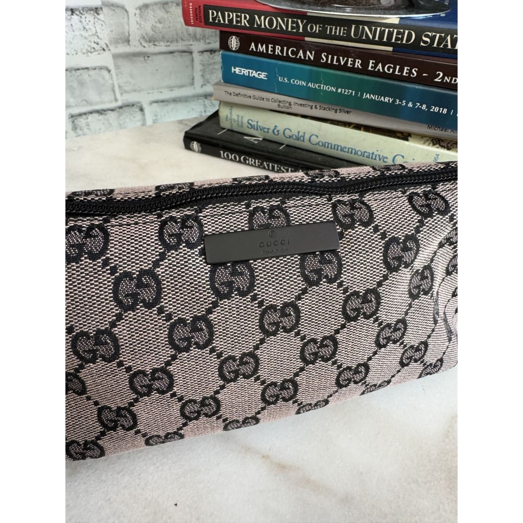 Gucci Monogram Canvas Black & Pink Boat Pochette Shoulder Bag - Small / Black / canvas