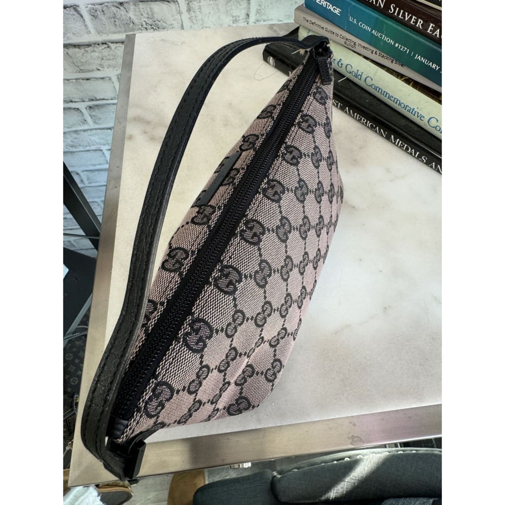 Gucci Monogram Canvas Black & Pink Boat Pochette Shoulder Bag - Small / Black / canvas