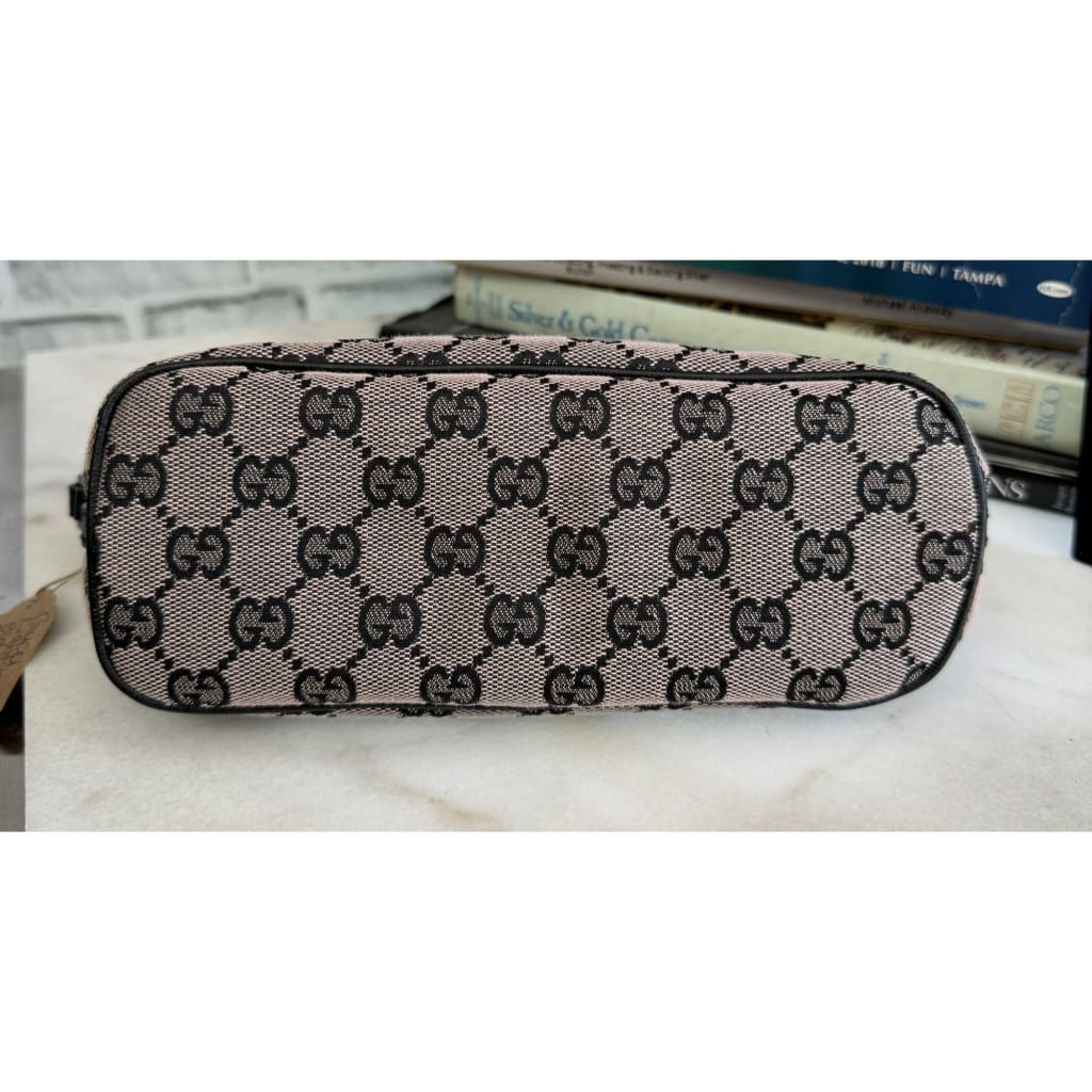 Gucci Monogram Canvas Black & Pink Boat Pochette Shoulder Bag - Small / Black / canvas