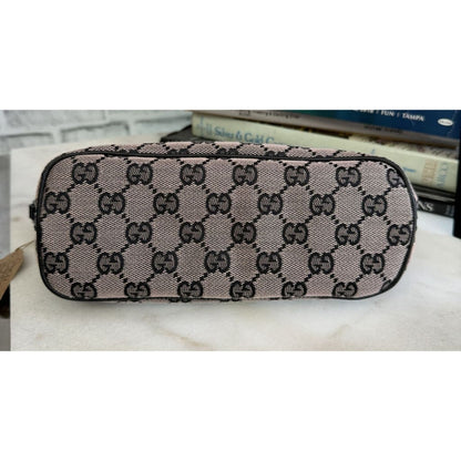 Gucci Monogram Canvas Black & Pink Boat Pochette Shoulder Bag - Small / Black / canvas