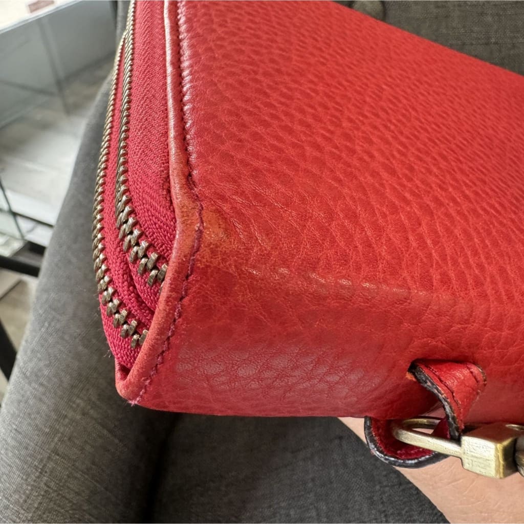 Gucci Soho Red Leather Double Zip Clutch with Aftermarket Chain (MSRP $2000) - Red / Leather / Double Zip