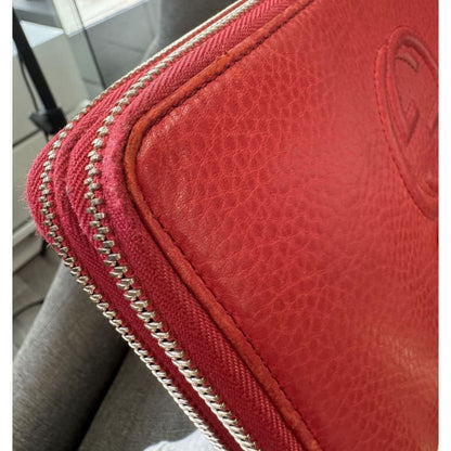 Gucci Soho Red Leather Double Zip Clutch with Aftermarket Chain (MSRP $2000) - Red / Leather / Double Zip