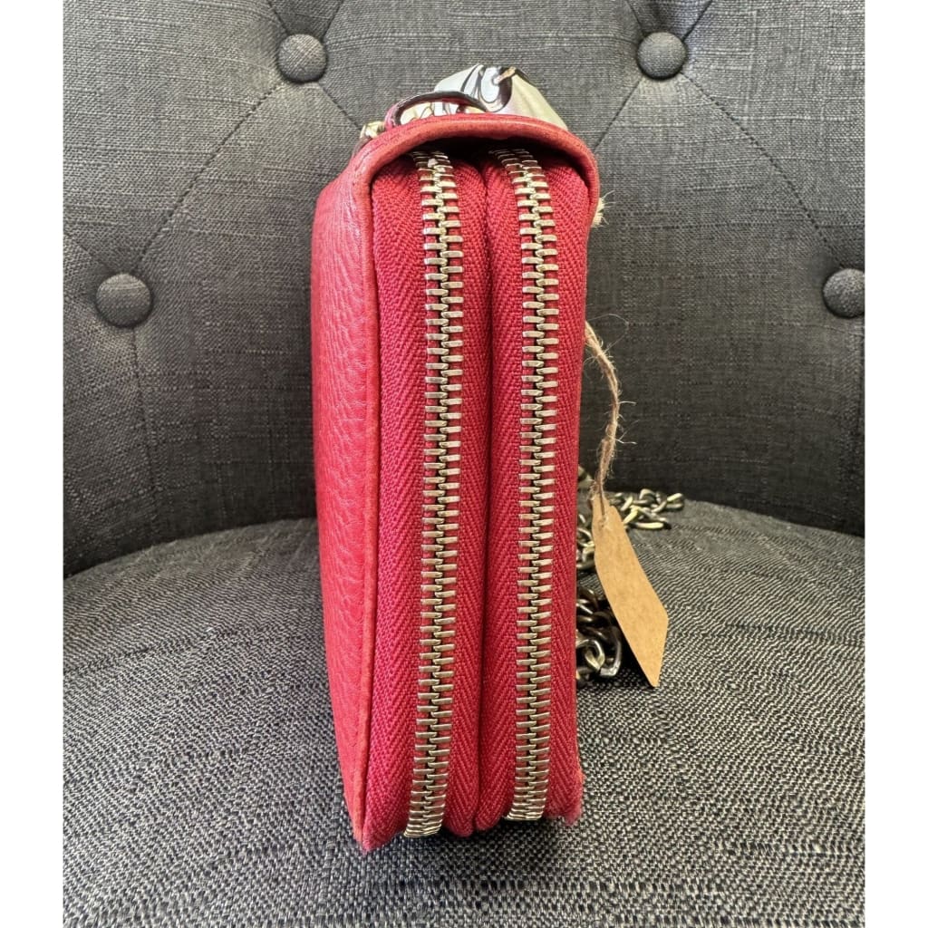 Gucci Soho Red Leather Double Zip Clutch with Aftermarket Chain (MSRP $2000) - Red / Leather / Double Zip