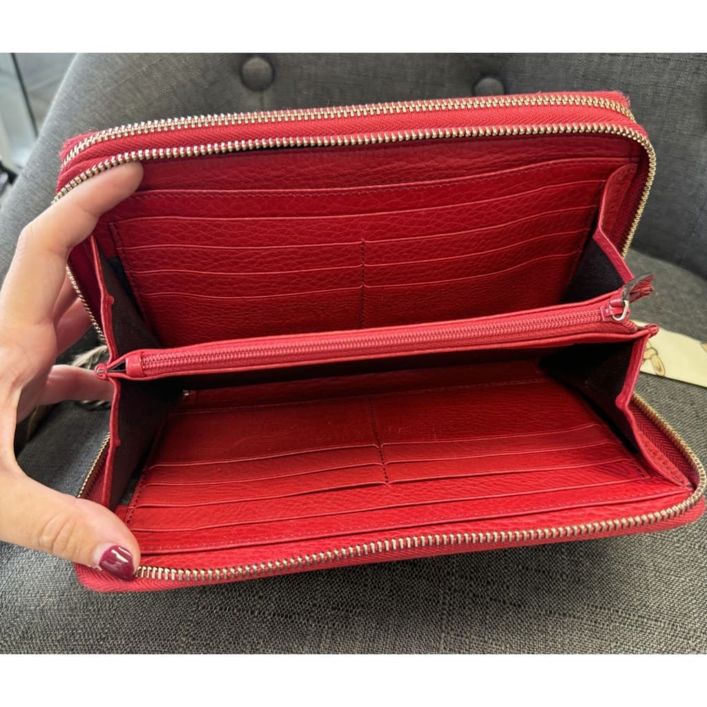 Gucci Soho Red Leather Double Zip Clutch with Aftermarket Chain (MSRP $2000) - Red / Leather / Double Zip