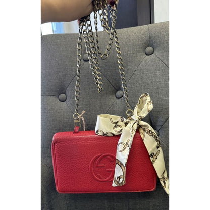 Gucci Soho Red Leather Double Zip Clutch with Aftermarket Chain (MSRP $2000) - Red / Leather / Double Zip