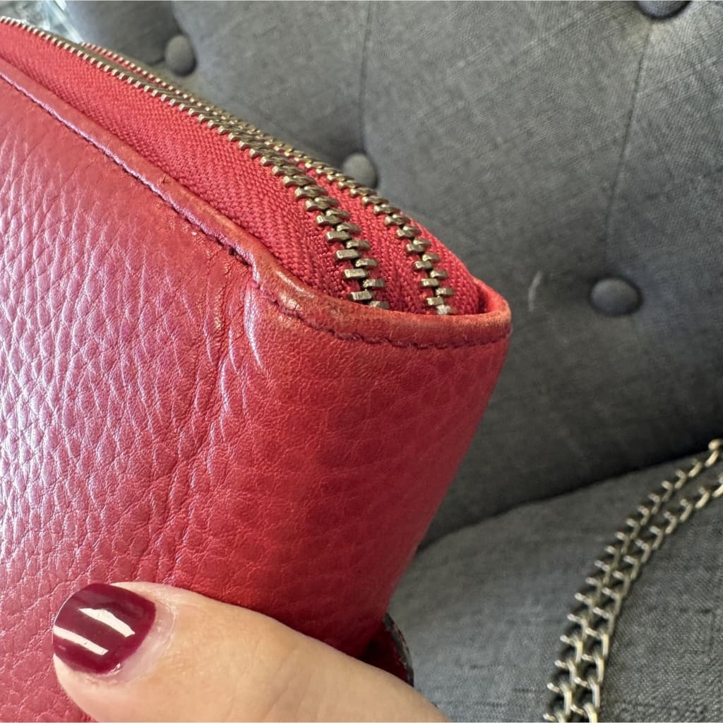 Gucci Soho Red Leather Double Zip Clutch with Aftermarket Chain (MSRP $2000) - Red / Leather / Double Zip