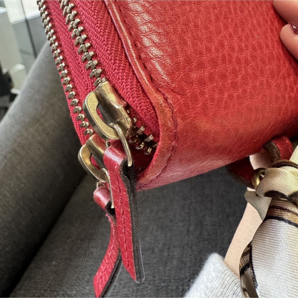 Gucci Soho Red Leather Double Zip Clutch with Aftermarket Chain (MSRP $2000) - Red / Leather / Double Zip