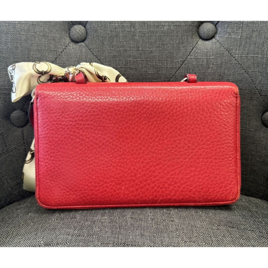 Gucci Soho Red Leather Double Zip Clutch with Aftermarket Chain (MSRP $2000) - Red / Leather / Double Zip