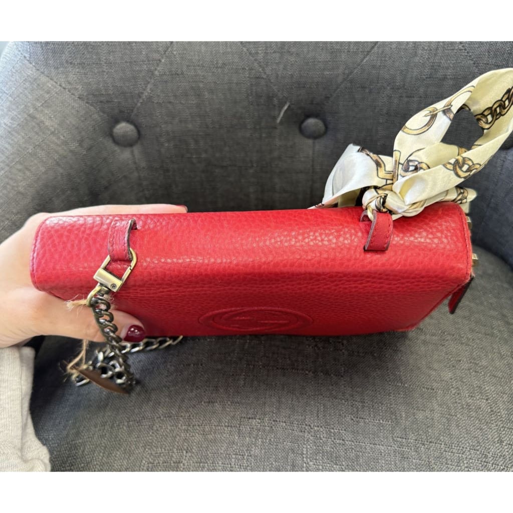 Gucci Soho Red Leather Double Zip Clutch with Aftermarket Chain (MSRP $2000) - Red / Leather / Double Zip