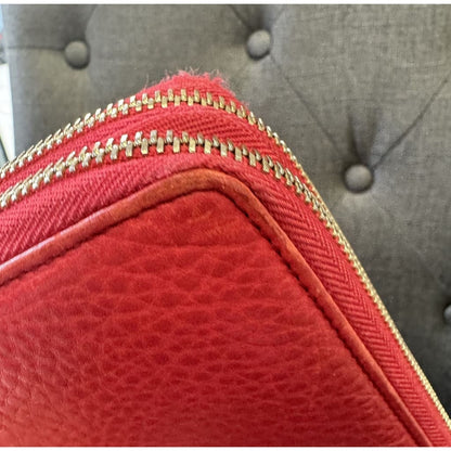 Gucci Soho Red Leather Double Zip Clutch with Aftermarket Chain (MSRP $2000) - Red / Leather / Double Zip