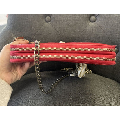 Gucci Soho Red Leather Double Zip Clutch with Aftermarket Chain (MSRP $2000) - Red / Leather / Double Zip