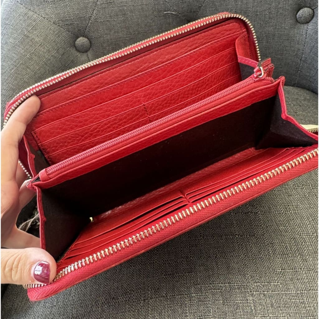 Gucci Soho Red Leather Double Zip Clutch with Aftermarket Chain (MSRP $2000) - Red / Leather / Double Zip