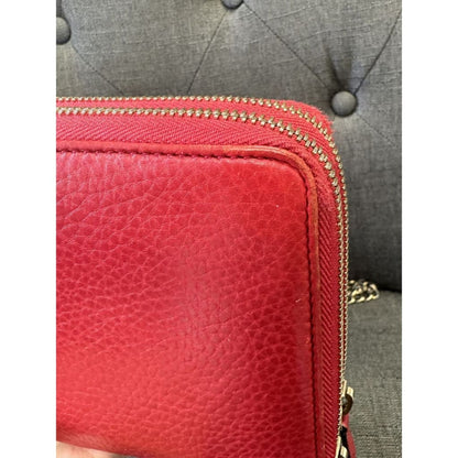 Gucci Soho Red Leather Double Zip Clutch with Aftermarket Chain (MSRP $2000) - Red / Leather / Double Zip