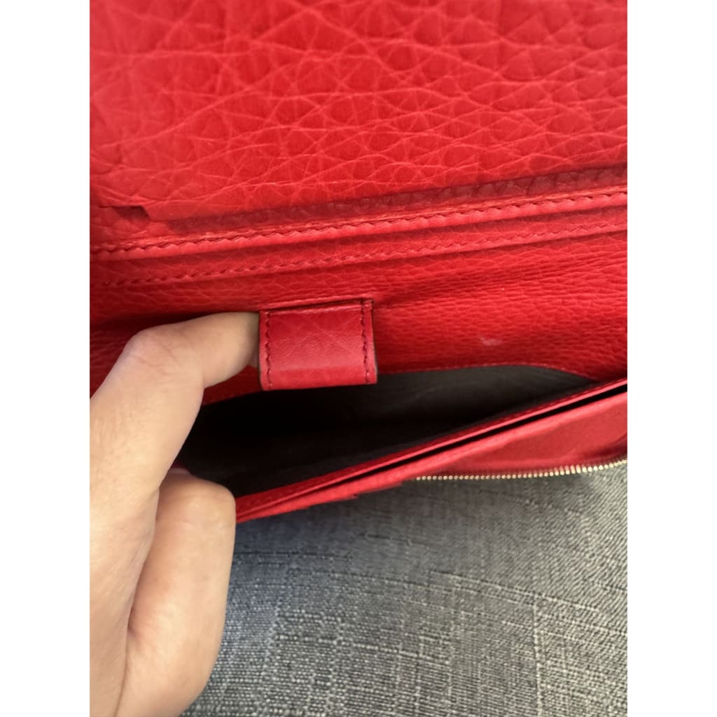 Gucci Soho Red Leather Double Zip Clutch with Aftermarket Chain (MSRP $2000) - Red / Leather / Double Zip