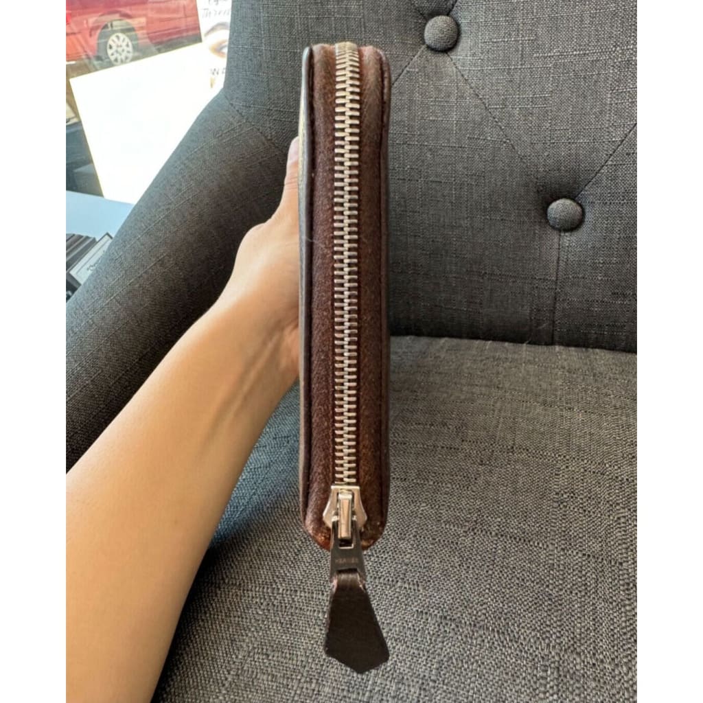 HERMES Brown Silk’in Long Wallet Rare Colorway (MSRP $1700) - Brown / Leather( + 1) / Zip-Around