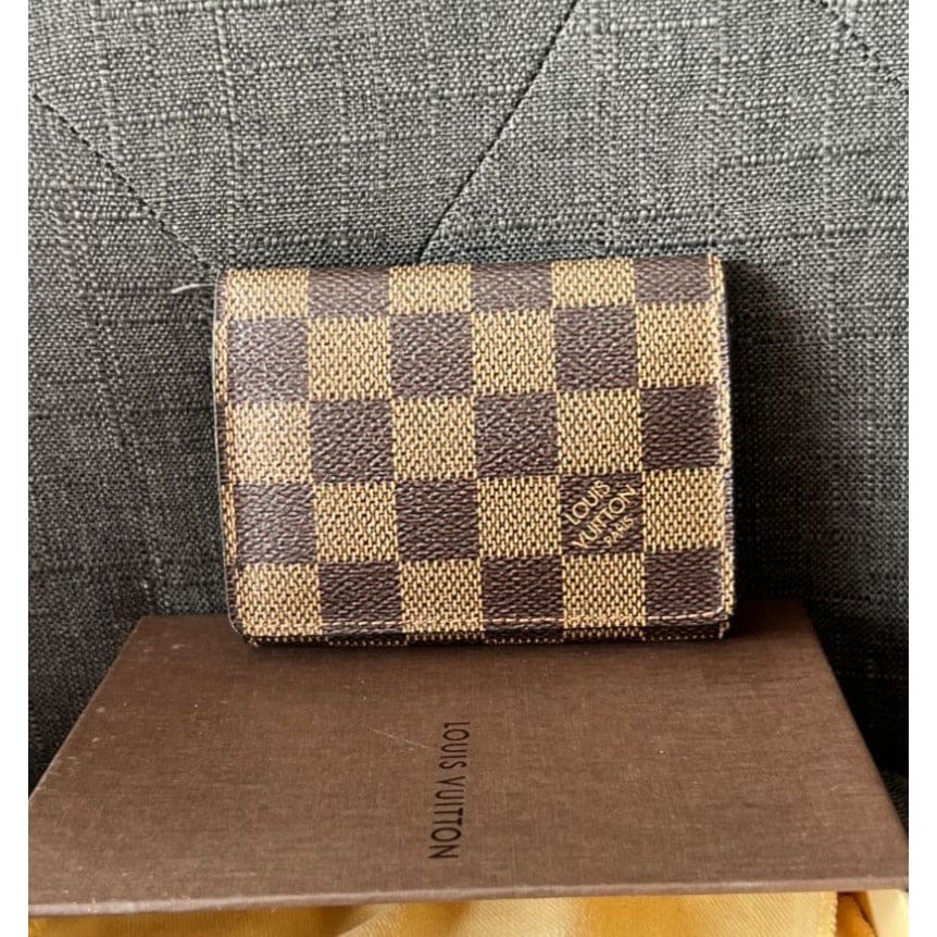 LOUIS VUITTON Damier Ebene Card Wallet With Box and Dustbag - Brown / Leather / compact