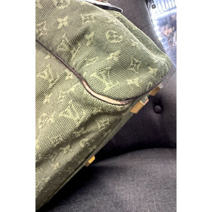 LOUIS VUITTON Josephine GM Green and Brown Canvas Tote Bag (MSRP $1,080) - Large / Patent Leather / Top Handle Bag