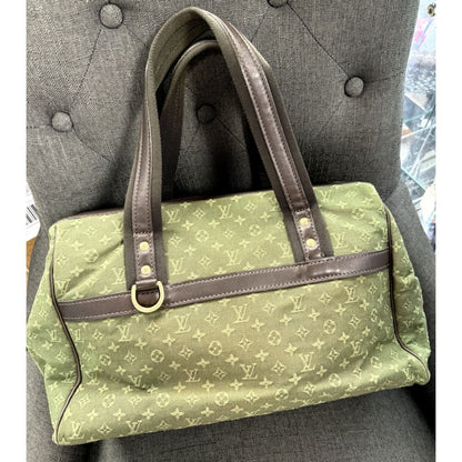 LOUIS VUITTON Josephine GM Green and Brown Canvas Tote Bag (MSRP $1,080) - Large / Patent Leather / Top Handle Bag