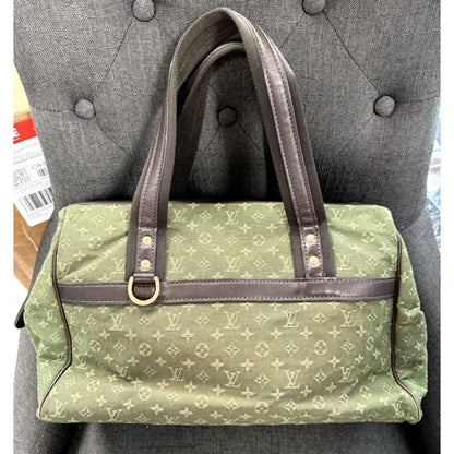 LOUIS VUITTON Josephine GM Green and Brown Canvas Tote Bag (MSRP $1,080) - Large / Patent Leather / Top Handle Bag