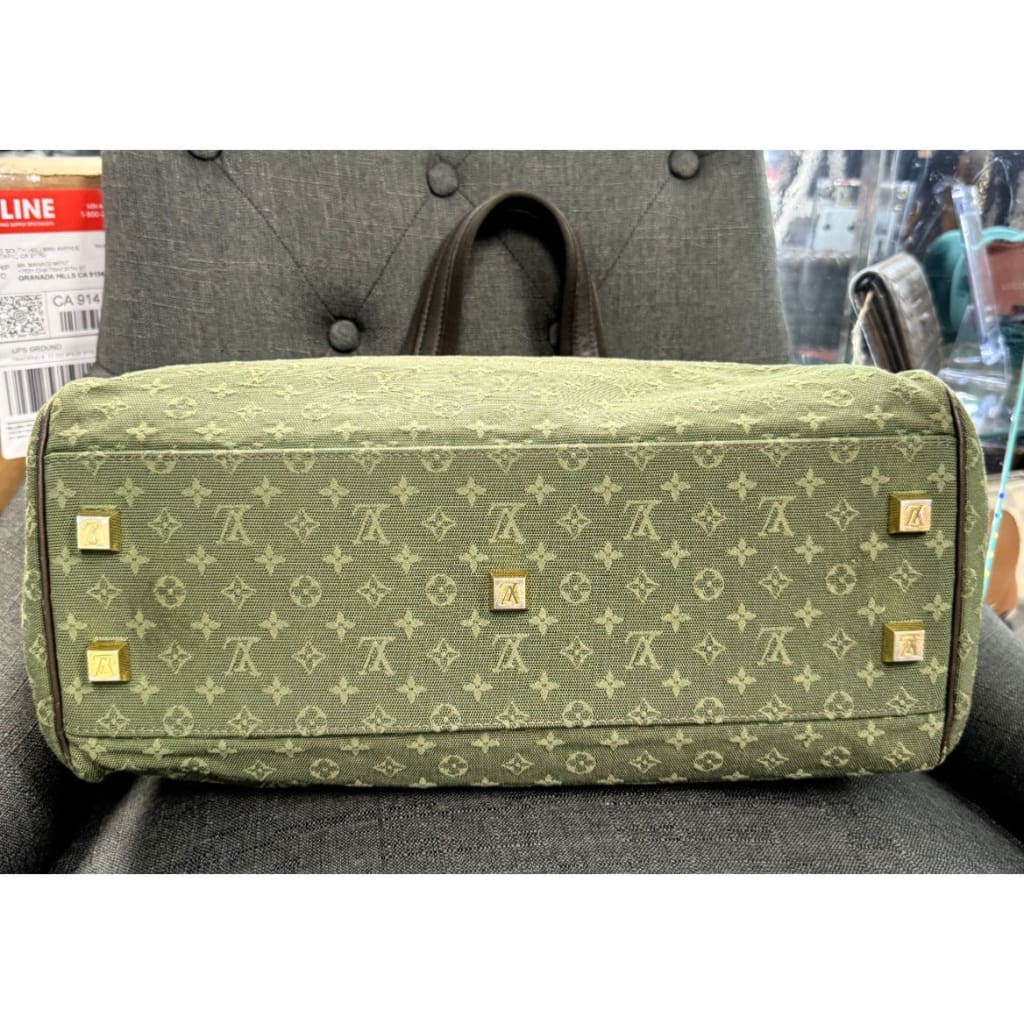 LOUIS VUITTON Josephine GM Green and Brown Canvas Tote Bag (MSRP $1,080) - Large / Patent Leather / Top Handle Bag