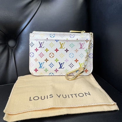 LOUIS VUITTON Monogram Multicolor Key Pouch White Litchi Murakami - white / coated canvas