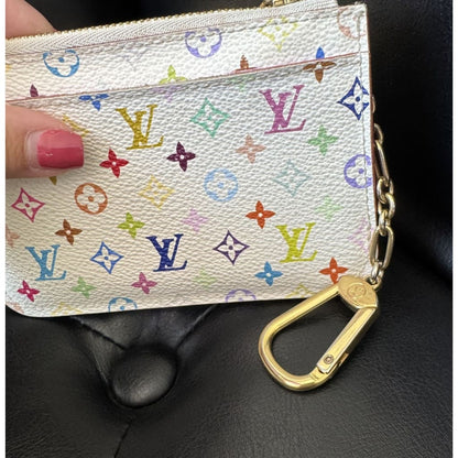 LOUIS VUITTON Monogram Multicolor Key Pouch White Litchi Murakami - white / coated canvas