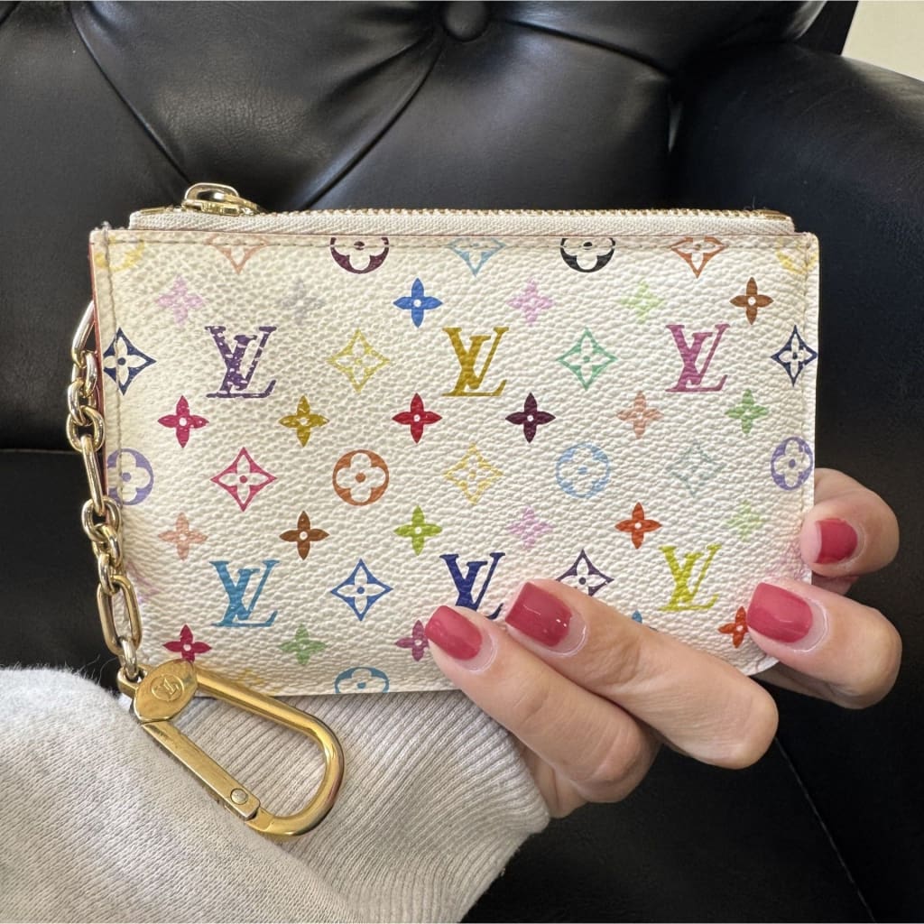 LOUIS VUITTON Monogram Multicolor Key Pouch White Litchi Murakami - white / coated canvas