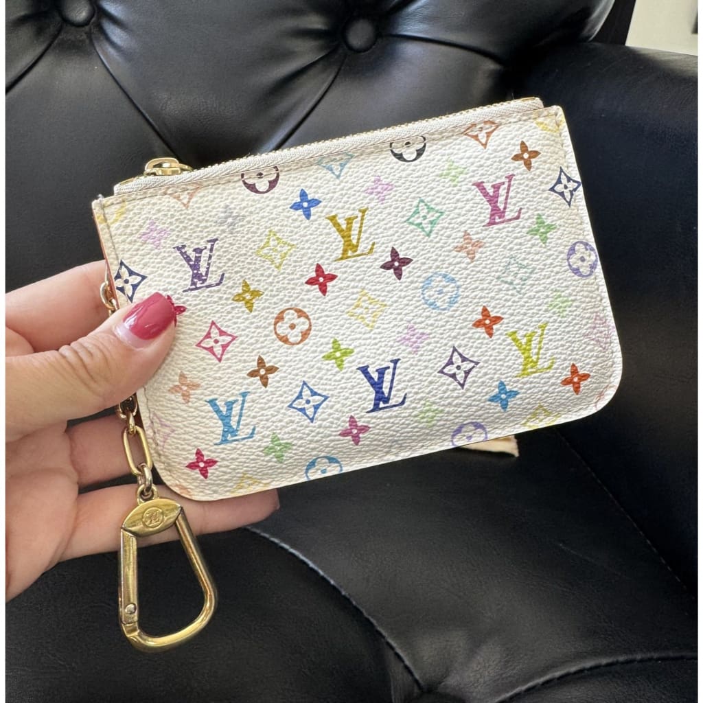 LOUIS VUITTON Monogram Multicolor Key Pouch White Litchi Murakami - white / coated canvas