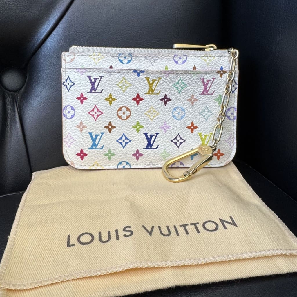 LOUIS VUITTON Monogram Multicolor Key Pouch White Litchi Murakami - white / coated canvas