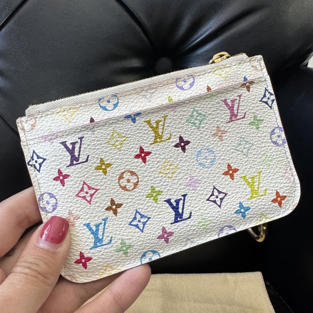 LOUIS VUITTON Monogram Multicolor Key Pouch White Litchi Murakami - white / coated canvas