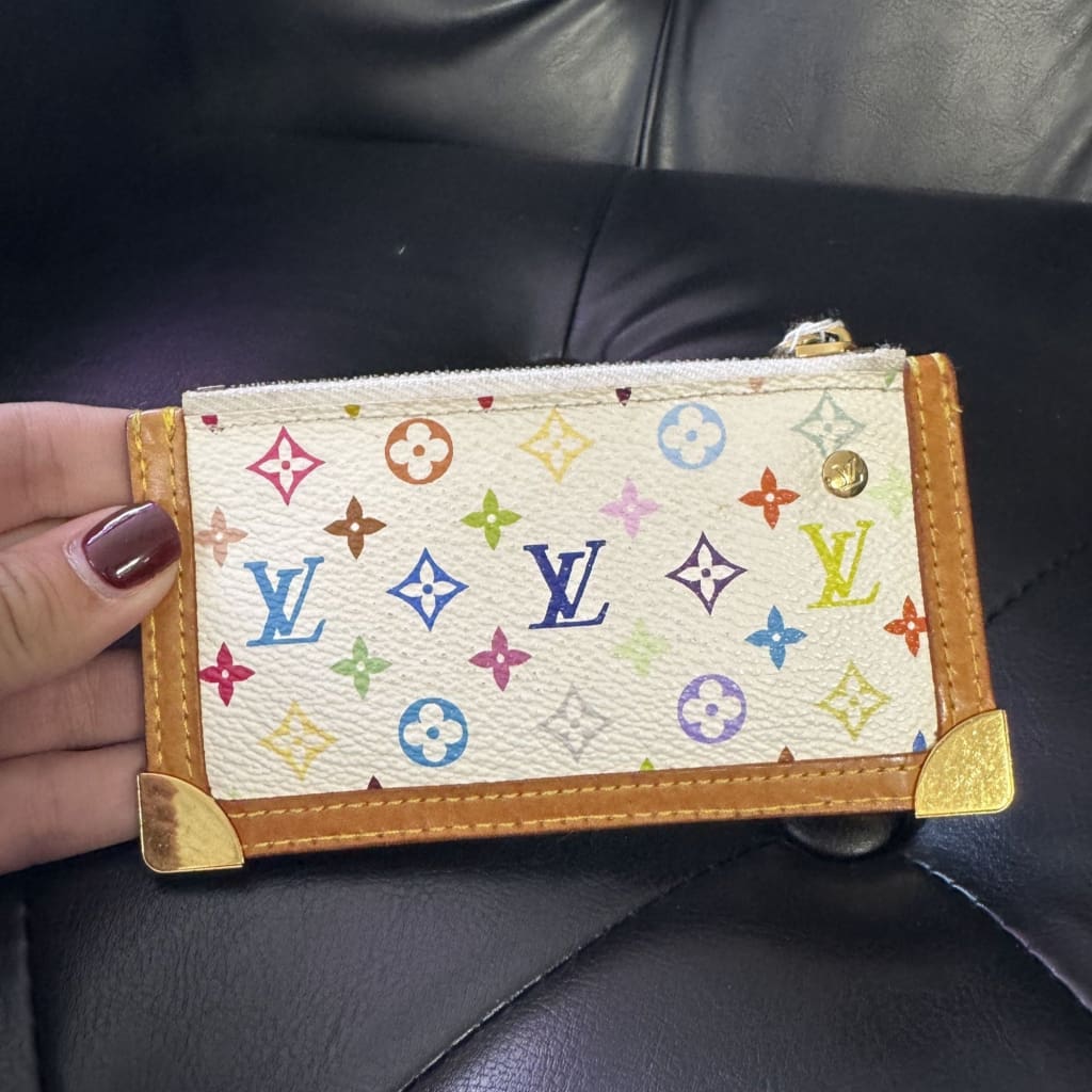 LOUIS VUITTON Pochette Cles Multicolor Monogram Keychain Wallet Coin Purse - white / Leather