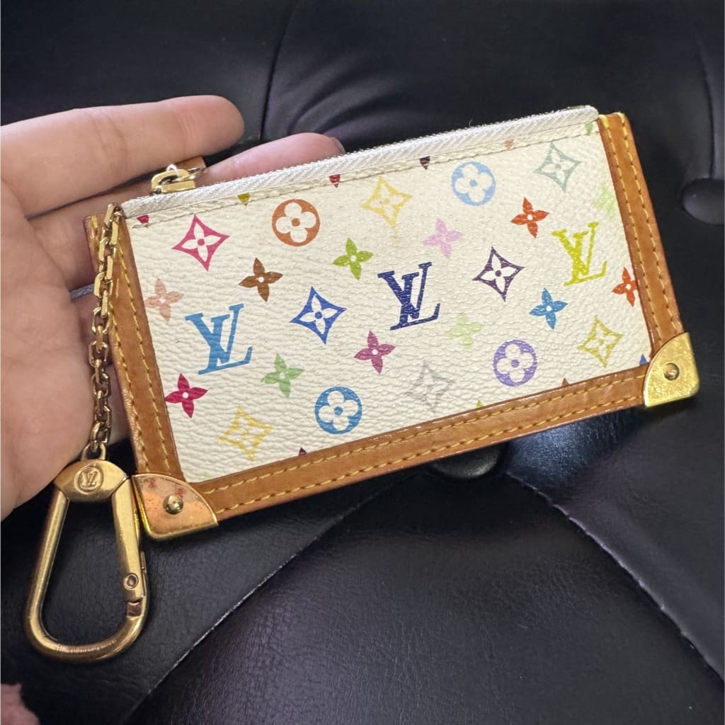 LOUIS VUITTON Pochette Cles Multicolor Monogram Keychain Wallet Coin Purse - white / Leather