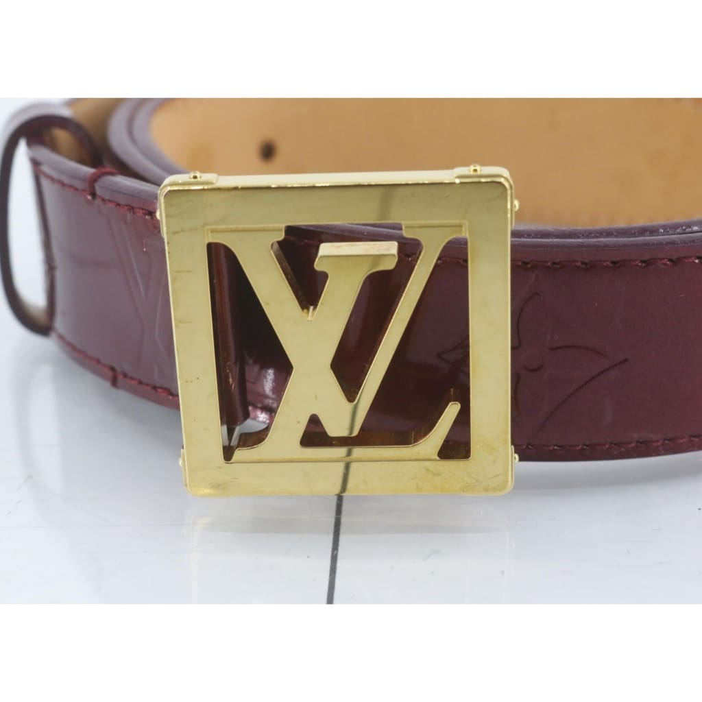 Louis Vuitton Rouge Fauviste Monogram Vernis Amarante Burgundy LV Frame Belt Size 34 - 34 / Burgundy / patent leather