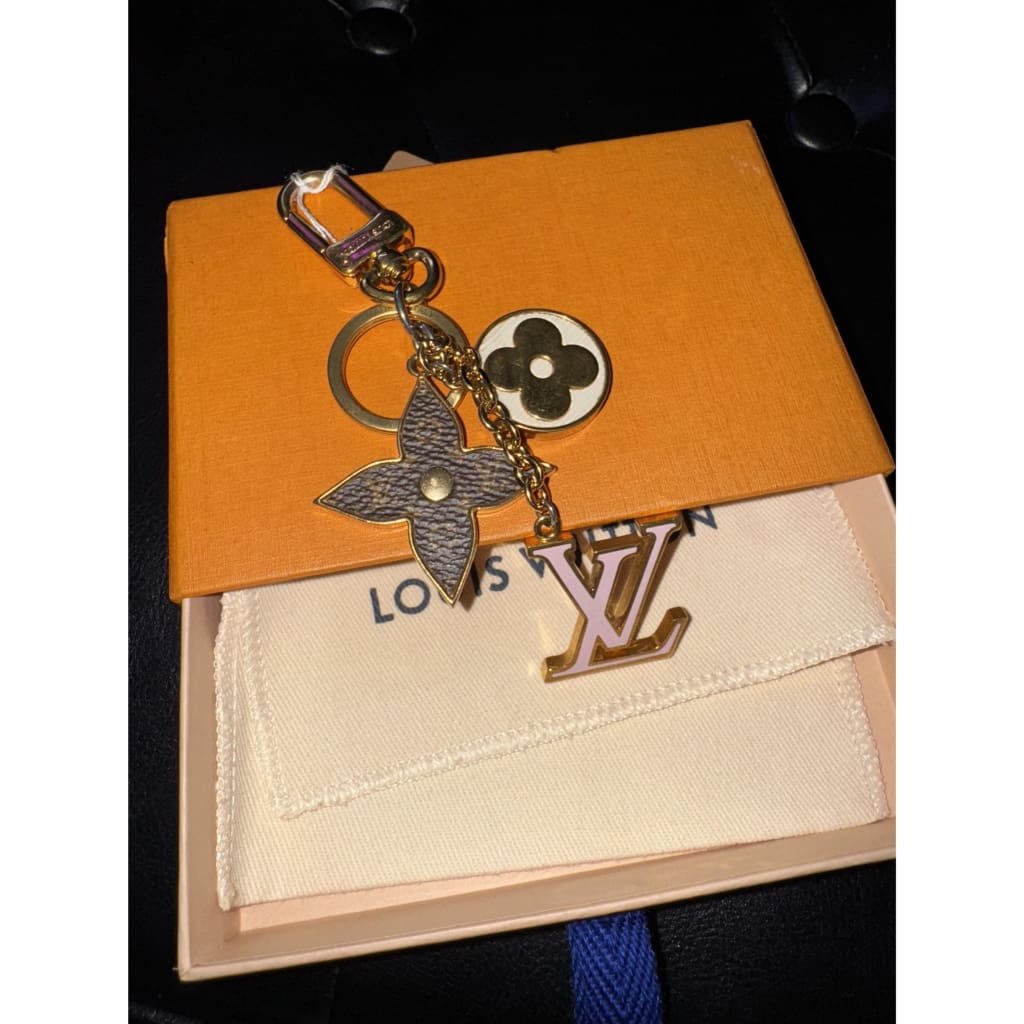 LOUIS VUITTON Spring Street Pink Logo Key Chain Bag Charm (MSRP $520) - Gold