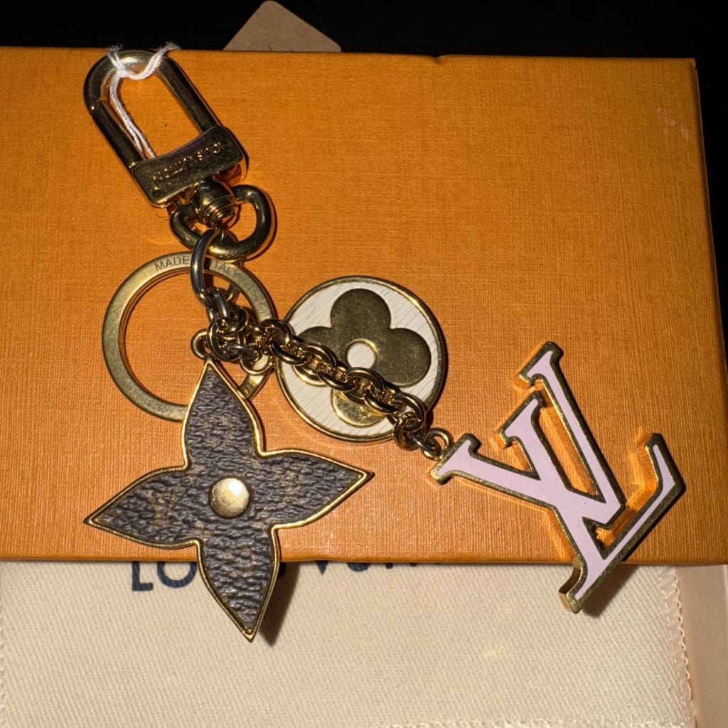 LOUIS VUITTON Spring Street Pink Logo Key Chain Bag Charm (MSRP $520) - Gold