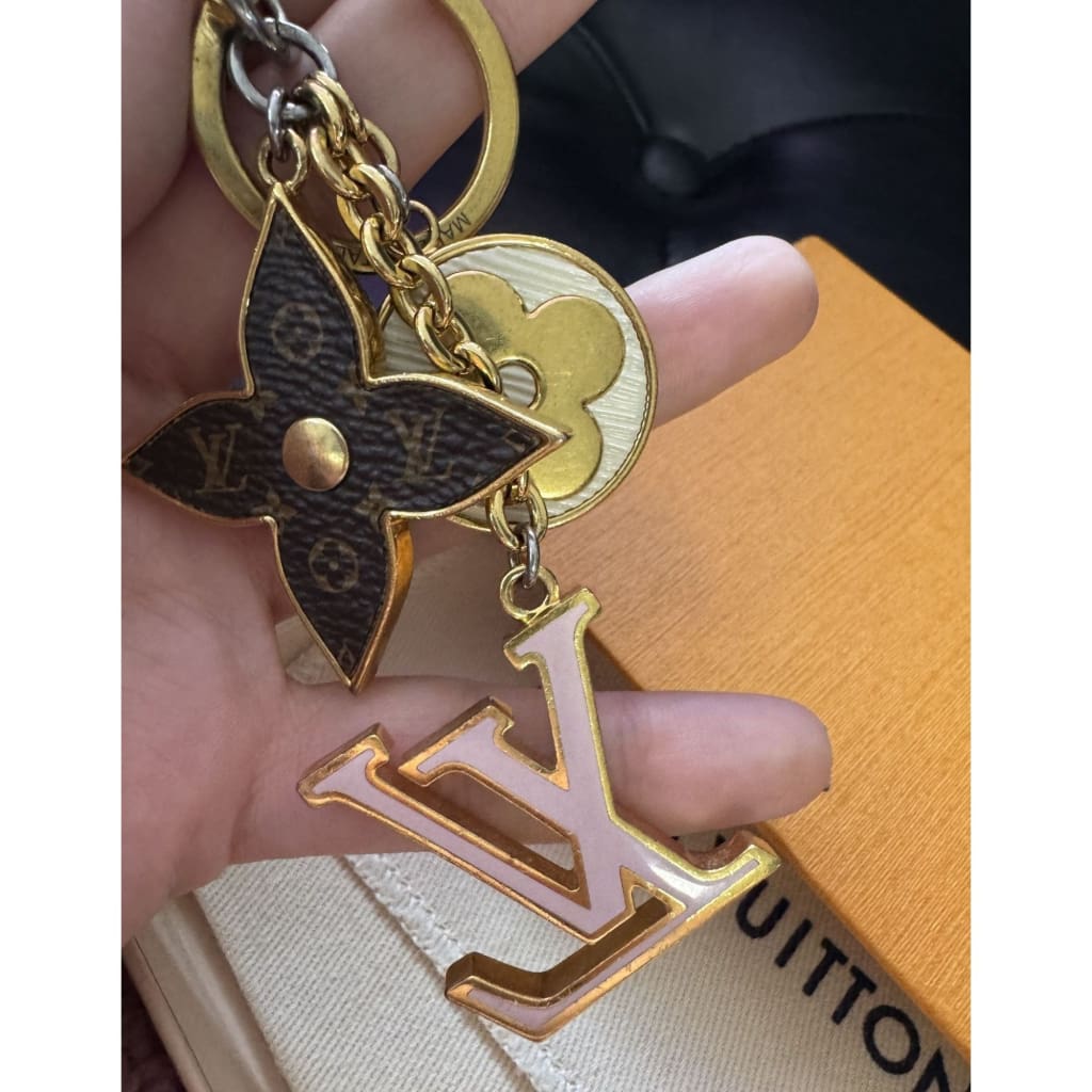 LOUIS VUITTON Spring Street Pink Logo Key Chain Bag Charm (MSRP $520) - Gold