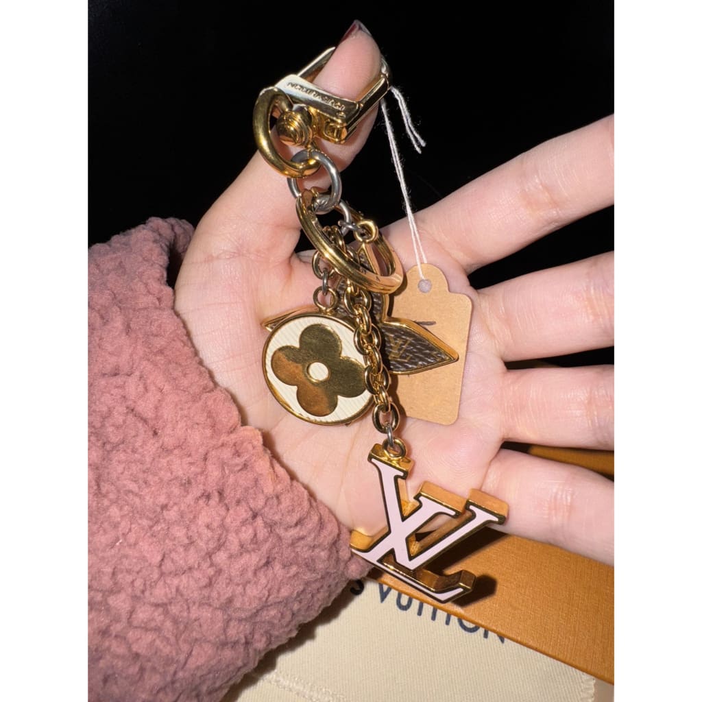 LOUIS VUITTON Spring Street Pink Logo Key Chain Bag Charm (MSRP $520) - Gold